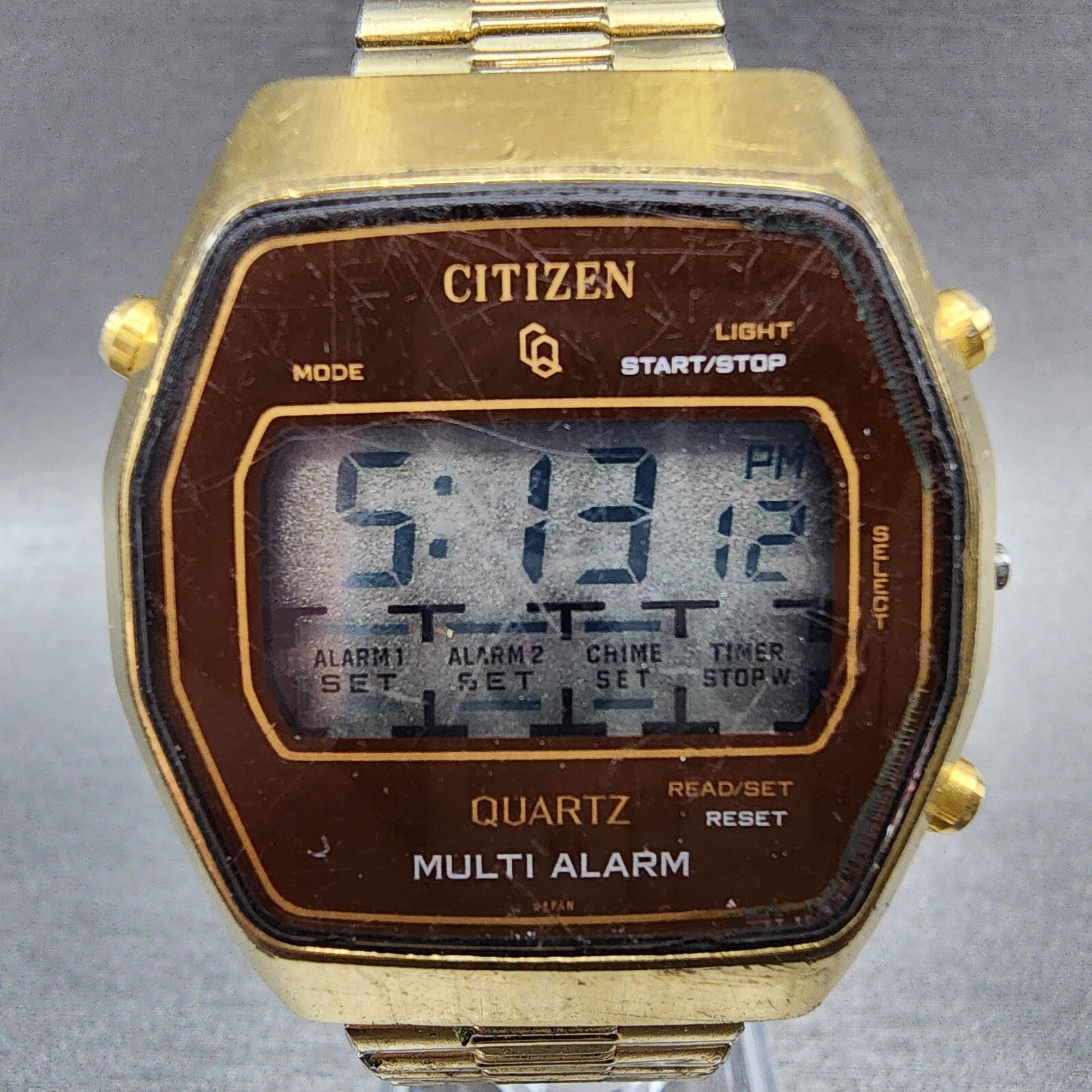 VTG Citizen CQ Digital Watch Men 36mm Alarm Chrono Gold Tone 4097653 New Batt1