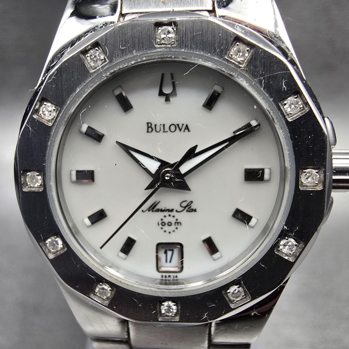 Bulova Marine Star Watch Women 25mm MOP Dial Silver Tone Date 96R24 New Battery1