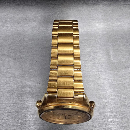 Seiko Chronograph Watch Men 37mm Gold Dial Gold Round 7A28-7029 New Battery VTG4