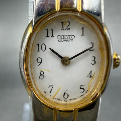 Seiko Watch Women 16mm White Dial Gold Tone Oval Vintage 1N00-5A50 New Battery1