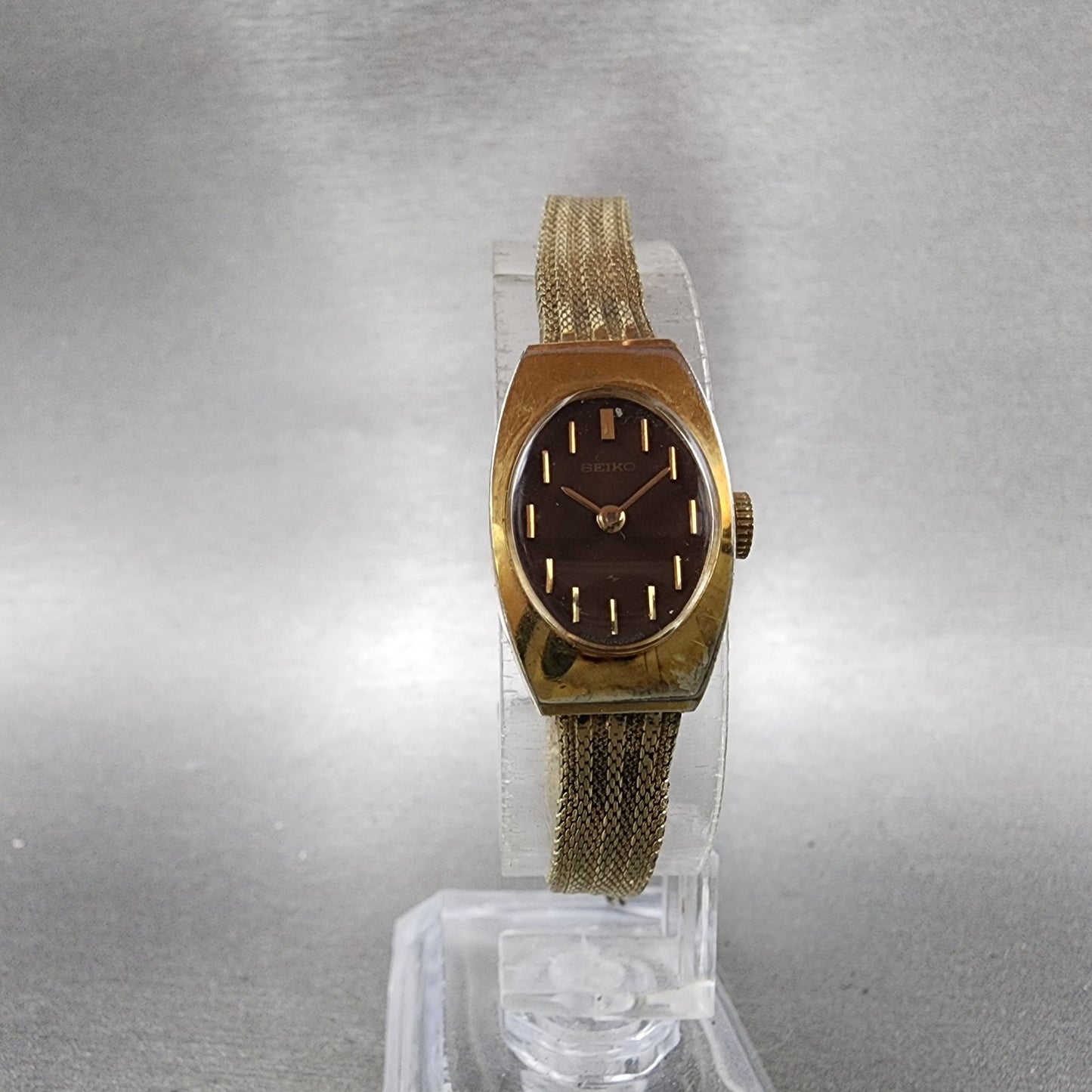 Seiko Watch Women 15mm Brown Dial Gold Tone Manual Wind Rectangle 117039 Runs5