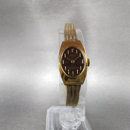 Seiko Watch Women 15mm Brown Dial Gold Tone Manual Wind Rectangle 117039 Runs5