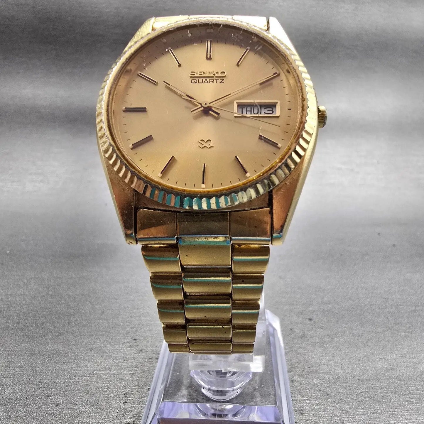 Seiko President Watch Men 36mm Gold Dial Gold Tone Daydate 5H23-8029 New Battery5