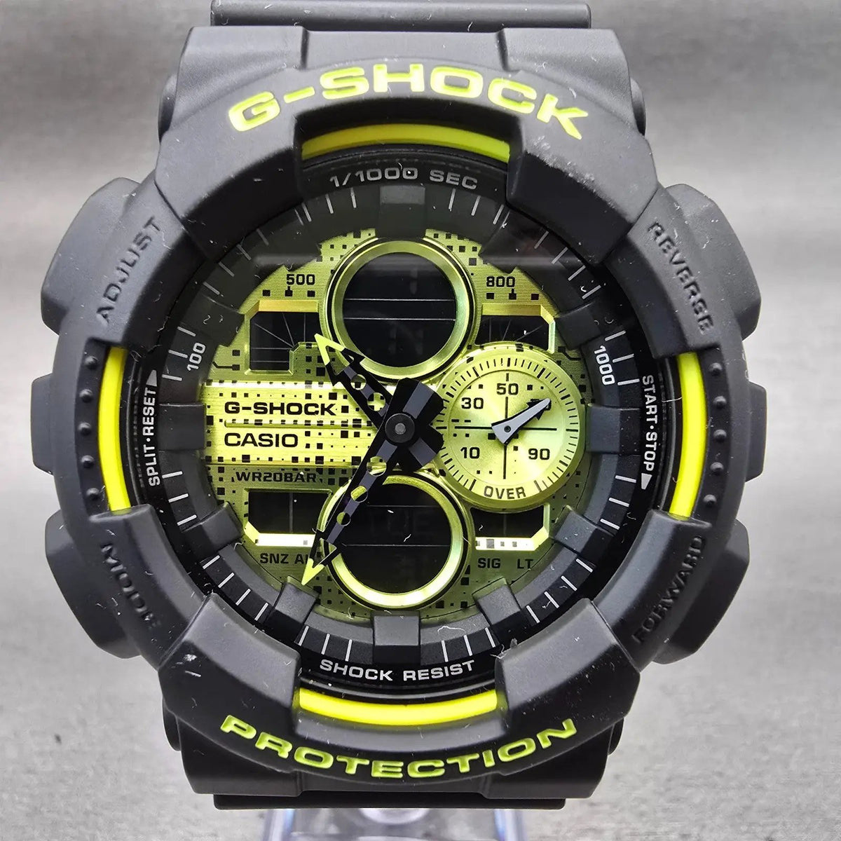 Casio G-Shock GA-140DC Watch Men 51mm Yellow Dial Black Chrono Alarm New Battery1