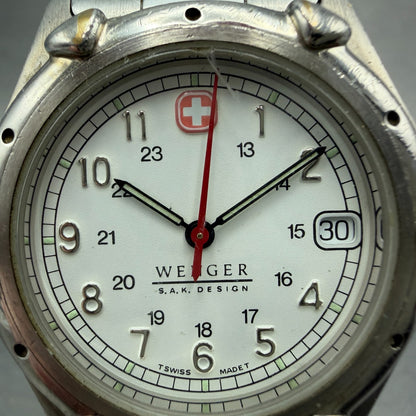 Wenger Watch Men 36mm White Dial Silver Tone Date Round PARTS Vintage2