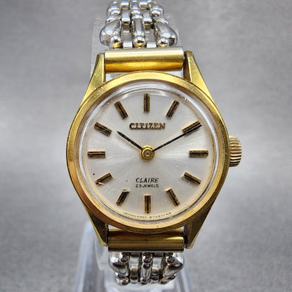 Citizen Claire Watch Women 22mm White Dial Gold Tone Manual Wind Runs VTG0