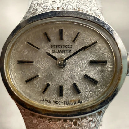 Seiko Watch Women 17mm Silver Dial Silver Tone Oval 1400-7389 New Battery VTG1