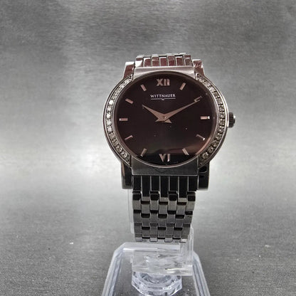 Wittnauer Watch Women 27mm Black Dial Steel Diamond Accents Round New Battery6