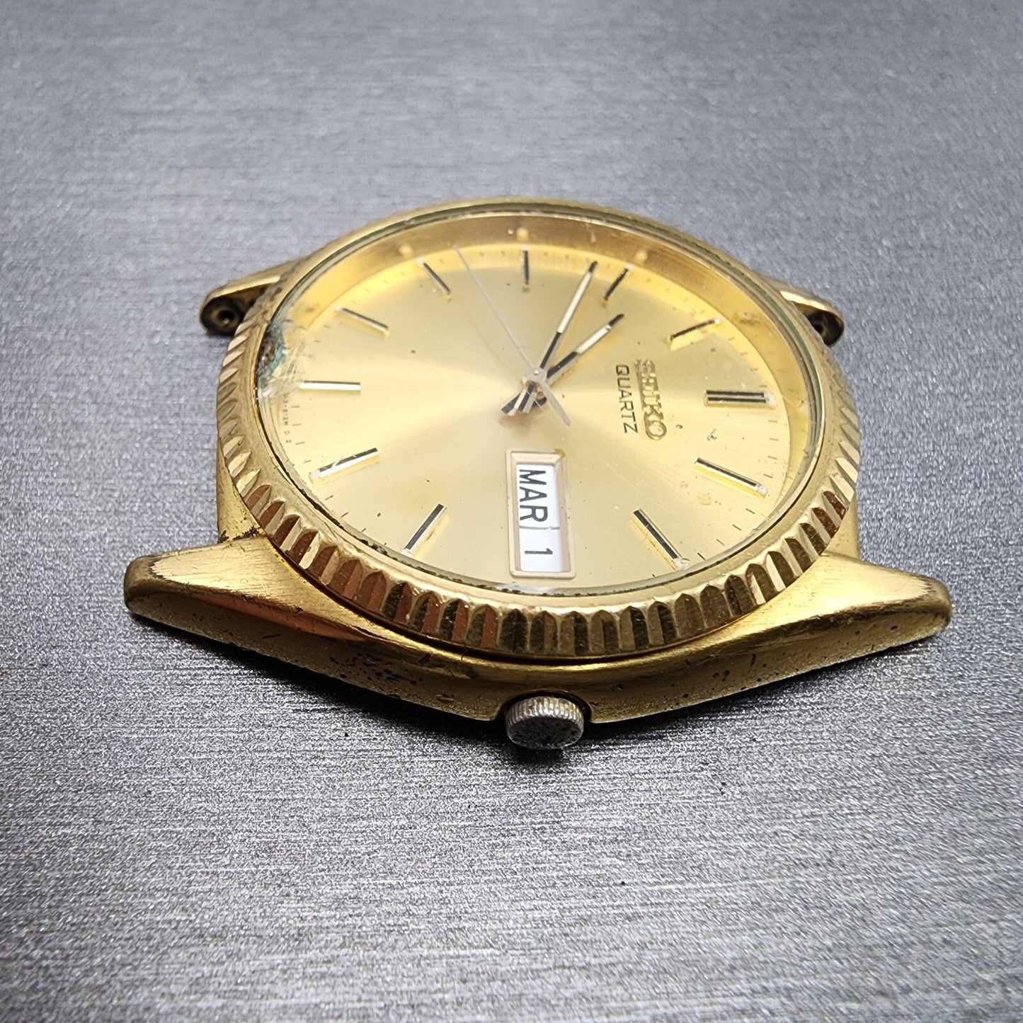 Seiko President Watch Men 36mm Gold Dial Gold Tone Daydate 7N438111 PARTS6