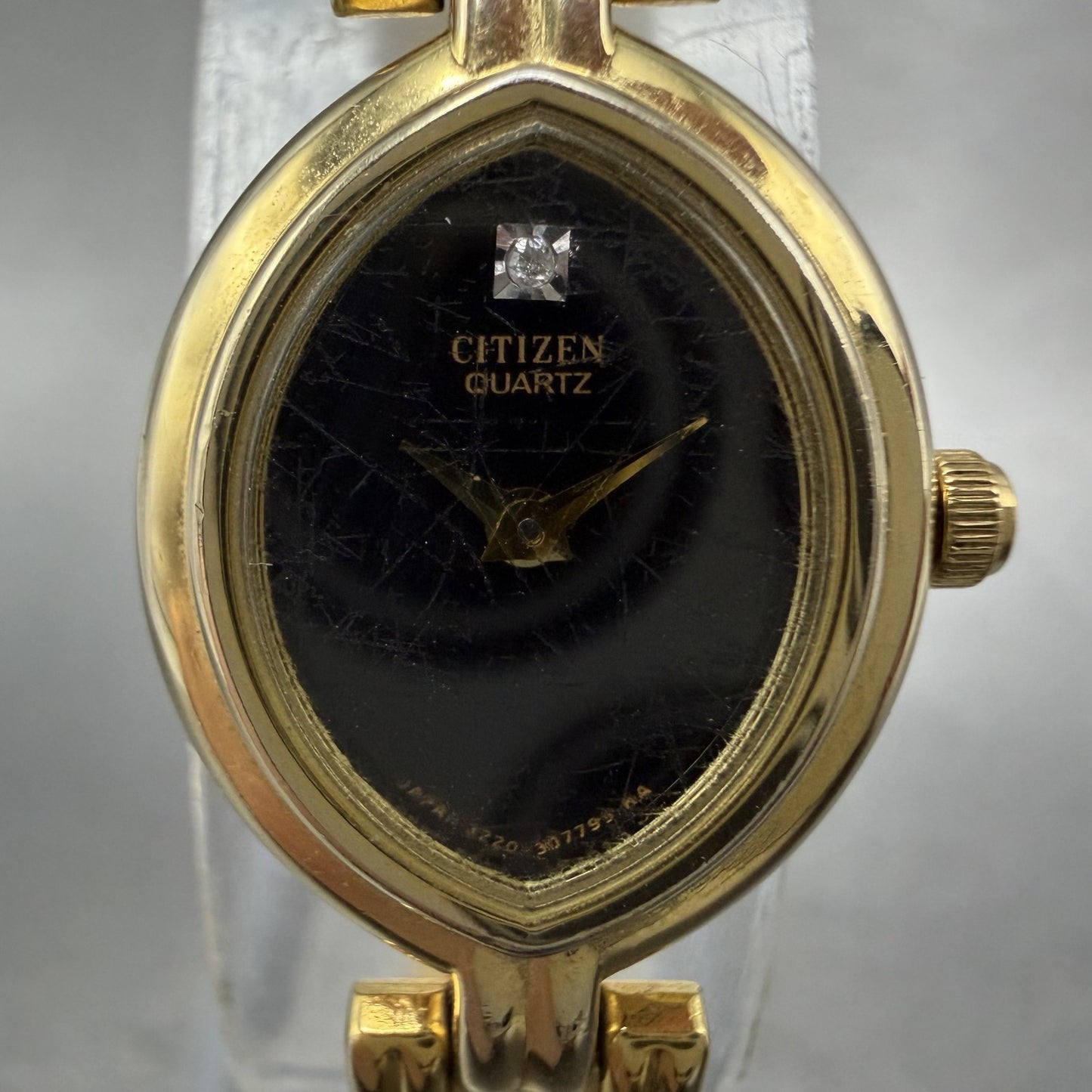 Citizen Watch Women 16mm Black Dial Gold Tone Oval 3220326091 New Battery1