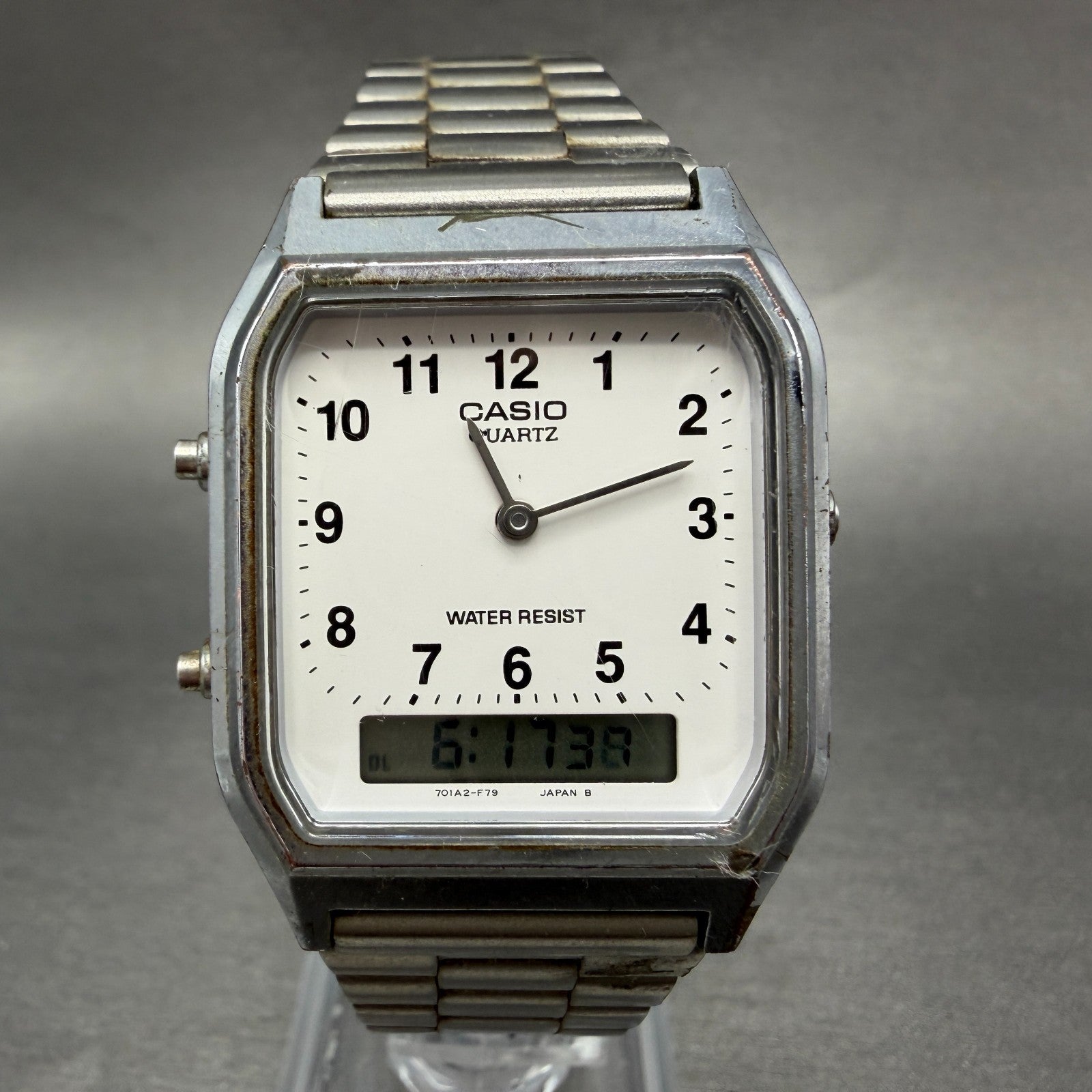 Casio AQ-230 Watch Men 30mm White Dial Silver Tone Alarm Chrono New Battery KL0