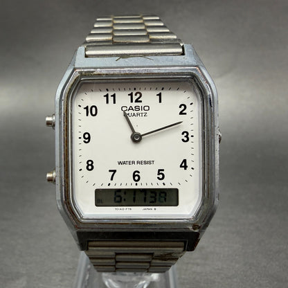 Casio AQ-230 Watch Men 30mm White Dial Silver Tone Alarm Chrono New Battery KL0