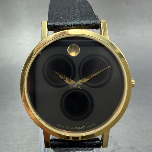 Movado Museum Watch Men 31mm Black Dial Gold Tone Round 87-33-882 New Battery0