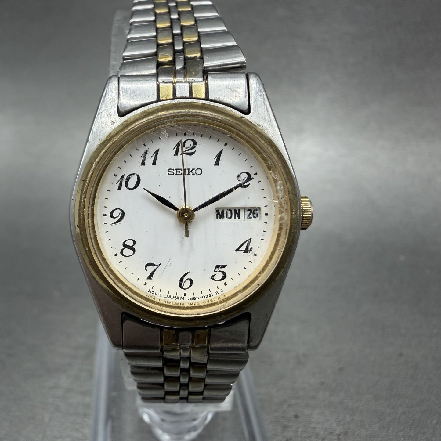 Seiko Watch Women 25mm White Dial Two Tone Daydate 7n830011 Round New BatteryBA0