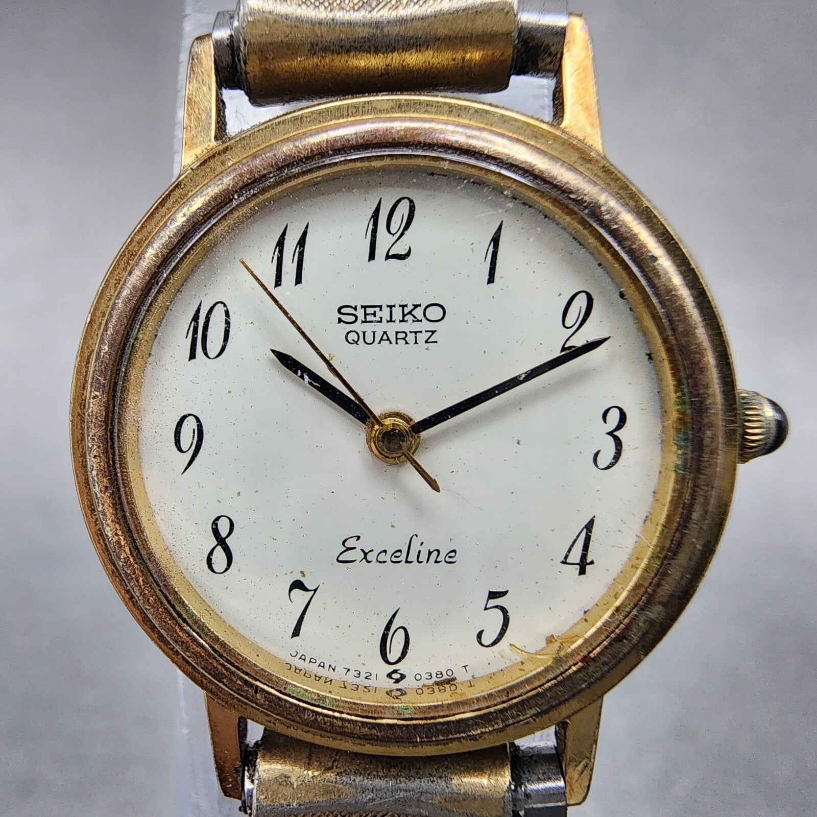 Seiko Exceline Watch Women 22mm White Dial Gold Tone Round 73210070 New Battery1