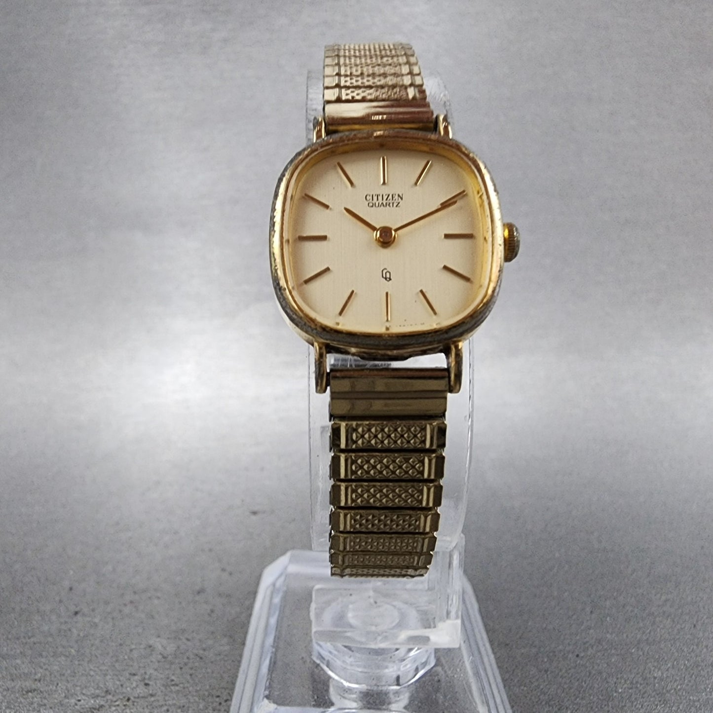 Citizen CQ Watch Women 20mm Gold Dial Gold Tone Rectangle New Battery VTG5