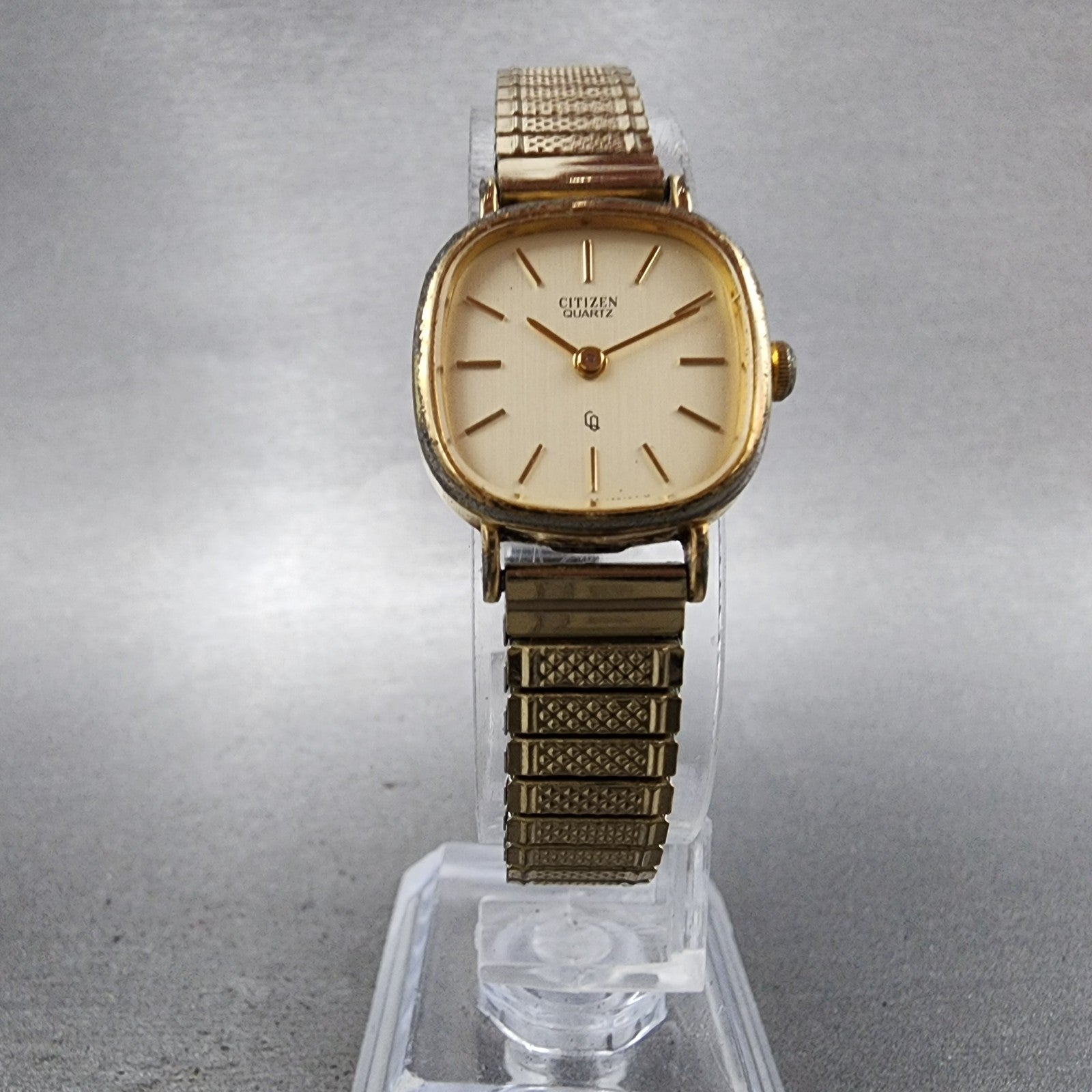 Citizen CQ Watch Women 20mm Gold Dial Gold Tone Rectangle New Battery VTG5