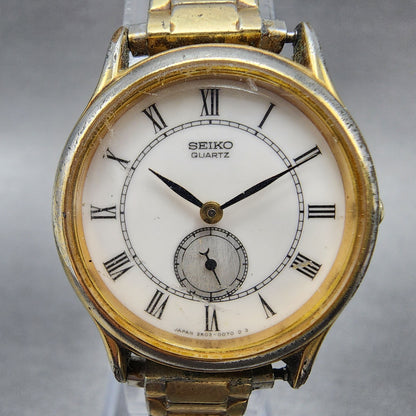 Seiko Watch Women 26mm White Dial Gold Tone Small Seconds Round 2K02-0039 NewBat