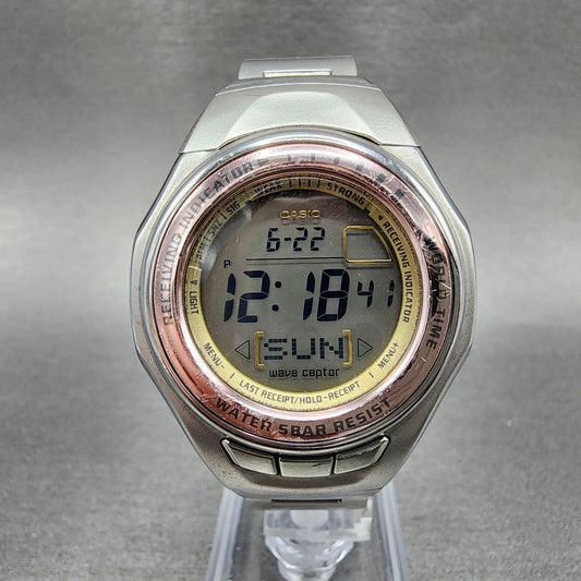 Casio Wave Ceptor Watch Women 37mm Digital Silver Tone Alarm Chrono New Batt B12