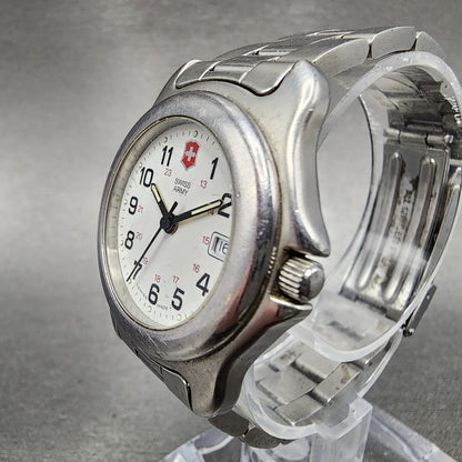 Victorinox Swiss Army Officer Watch Women 30mm White Dial Silver Tone Date Runs2