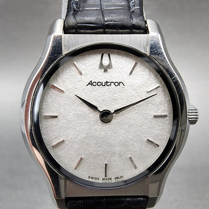 Bulova Accutron Watch Women 25mm White Dial Steel Round 26L01 New Battery1