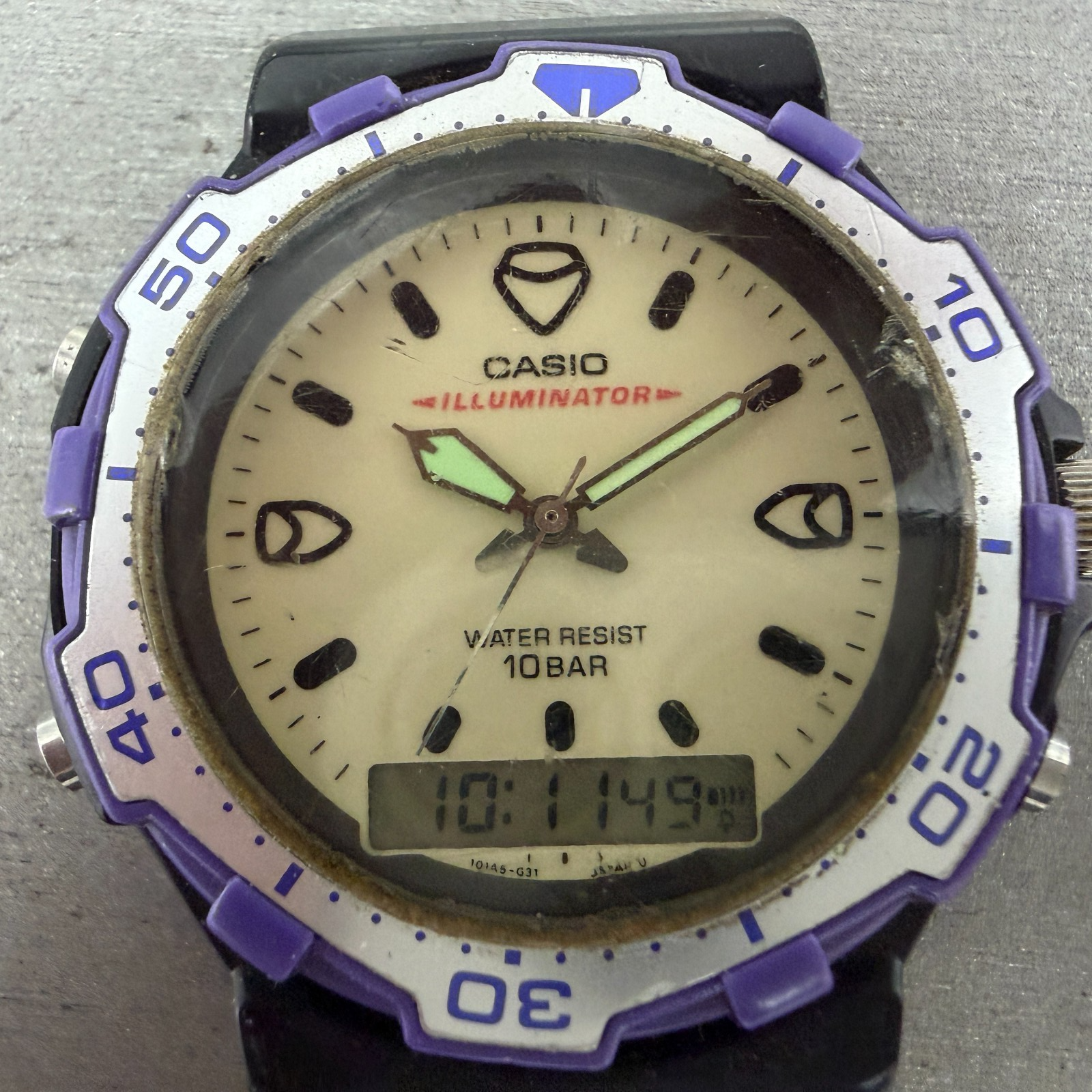 Casio AQ-130W Watch Men 42mm Cream Dial Black Alarm Chronograph New Battery1