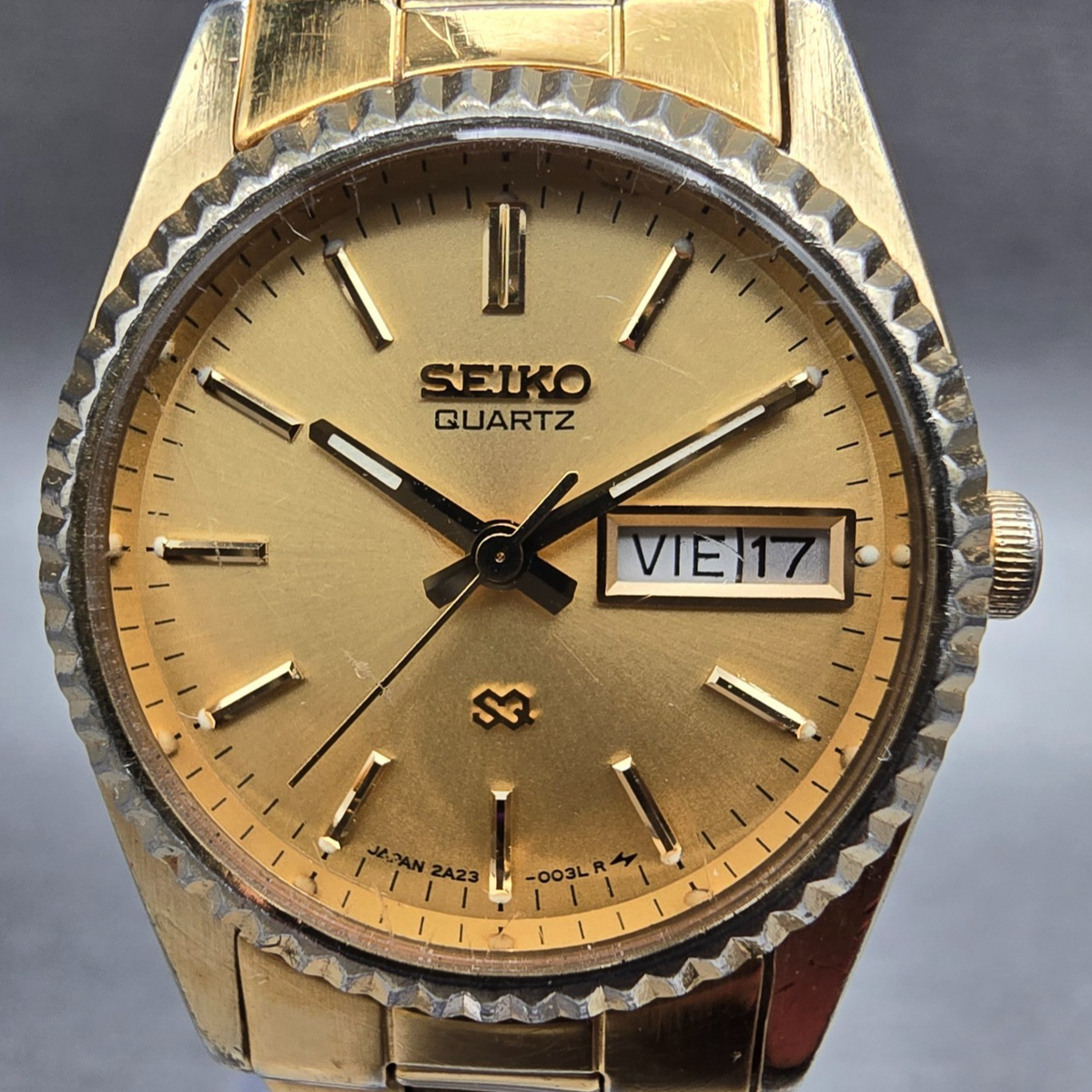 Seiko SQ Watch Women 23mm Gold Dial Gold Daydate Round 2A23-0039 New Battery JP21