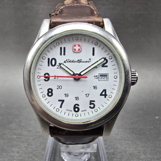 Wenger Eddie Bauer Watch Women 30mm White Dial Silver Tone Date 7036X/T New Batt0