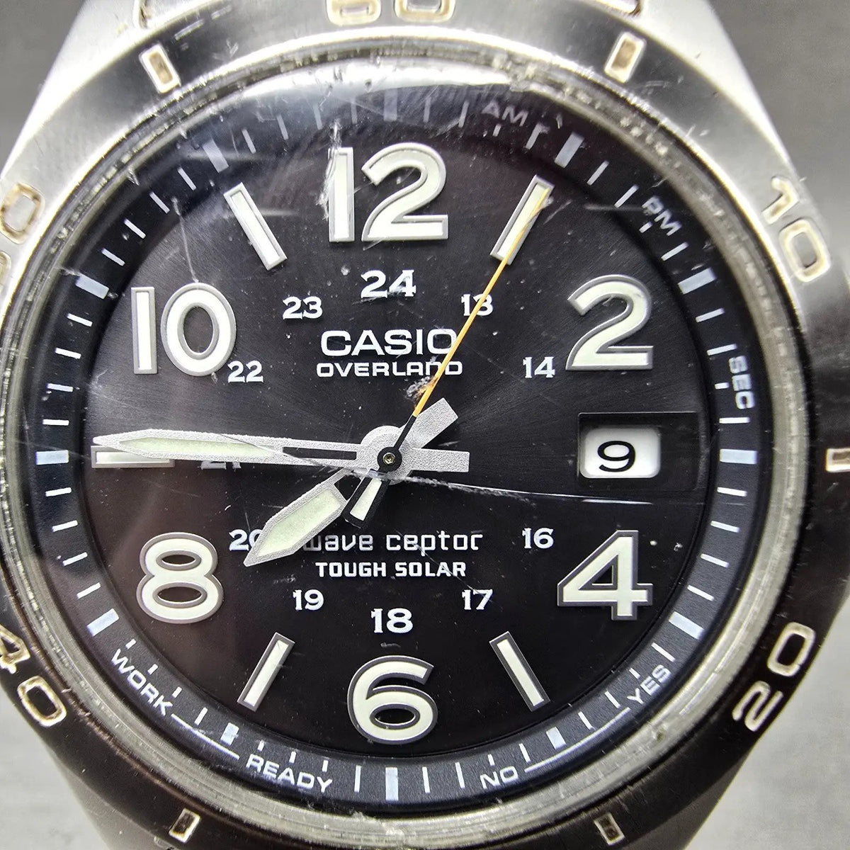 Casio Overland Watch Men 42mm Black Dial Steel Date Solar Round OVW-110 READ!!!J6