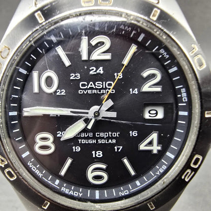 Casio Overland Watch Men 42mm Black Dial Steel Date Solar Round OVW-110 READ!!!J6