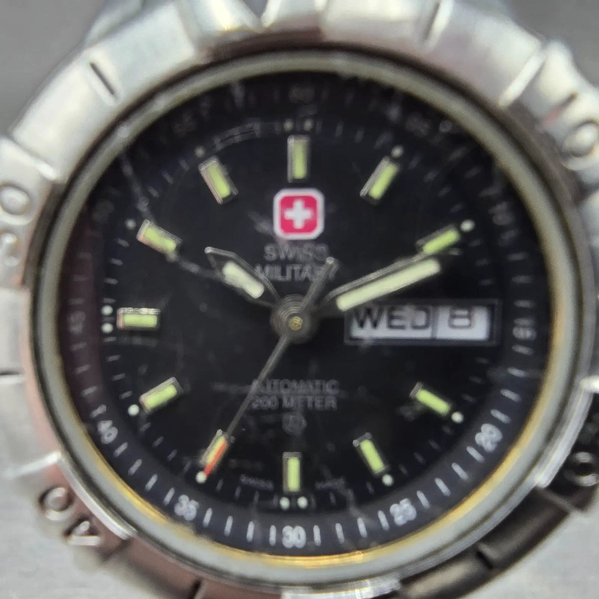 Swiss Military Automatic Dive Watch Women 30mm Black Dial Steel Daydate Works1