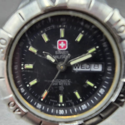 Swiss Military Automatic Dive Watch Women 30mm Black Dial Steel Daydate Works1