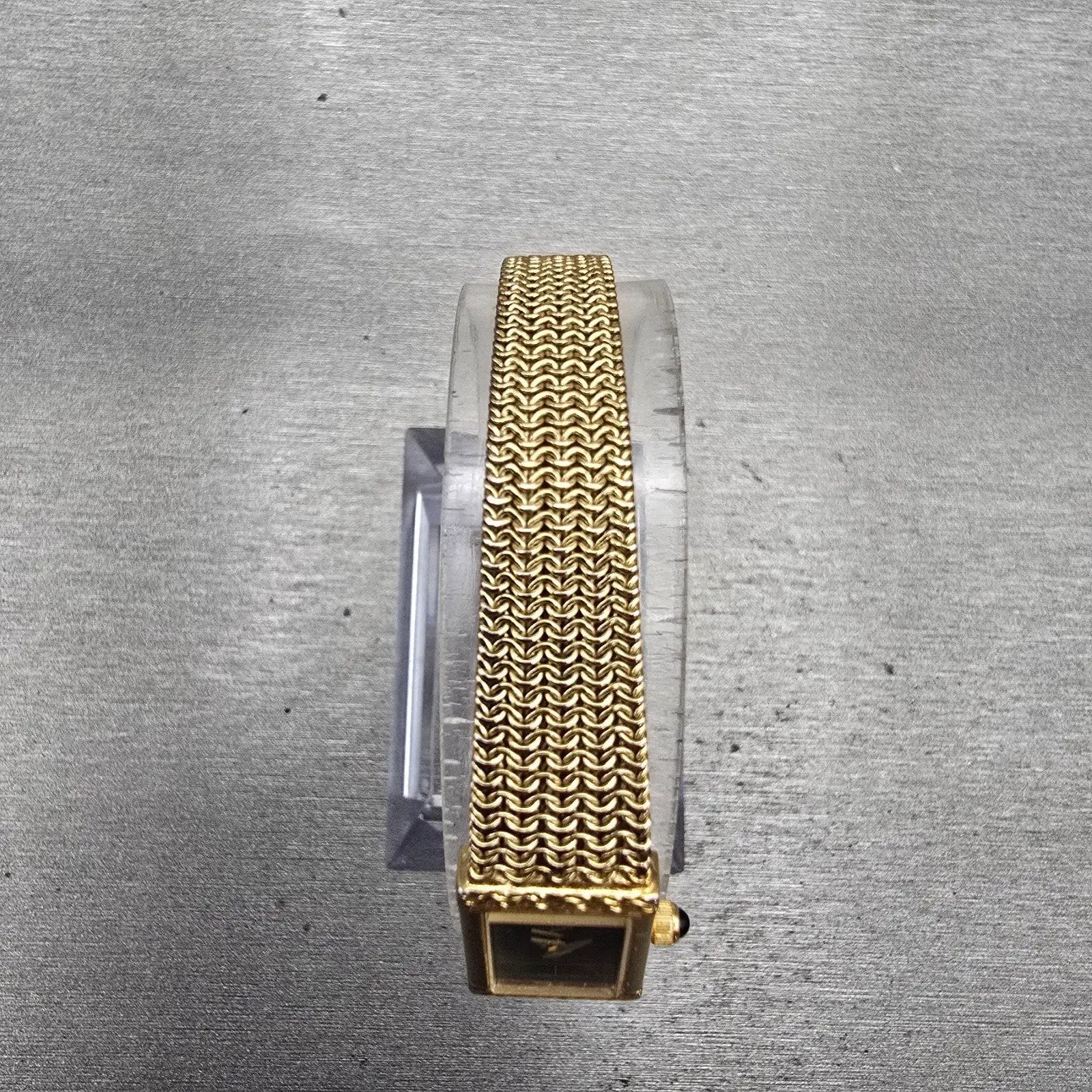 Citizen CQ Tank Watch Women 12mm Black Dial Gold Tone Rectangle Mesh band NewBat4