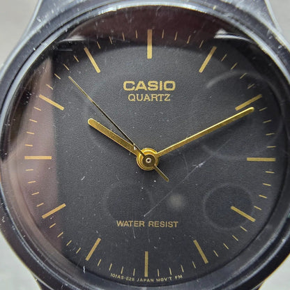 Casio Watch Men 33mm Black Dial Black Tone Round MQ-24 New Battery Gold JP1