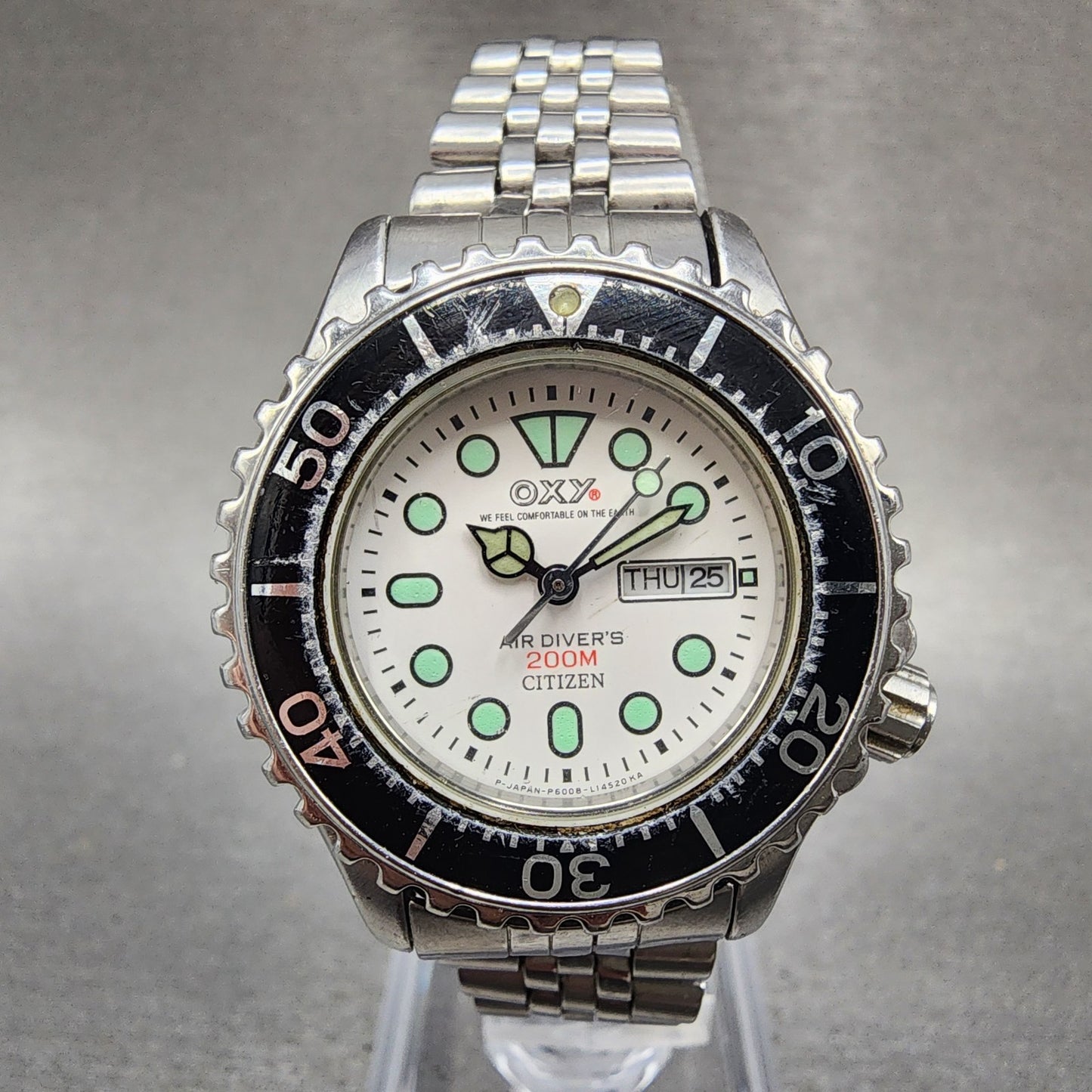 Citizen Oxy Dive Watch Women 32mm White Dial Silver Tone Daydate Round New batt0