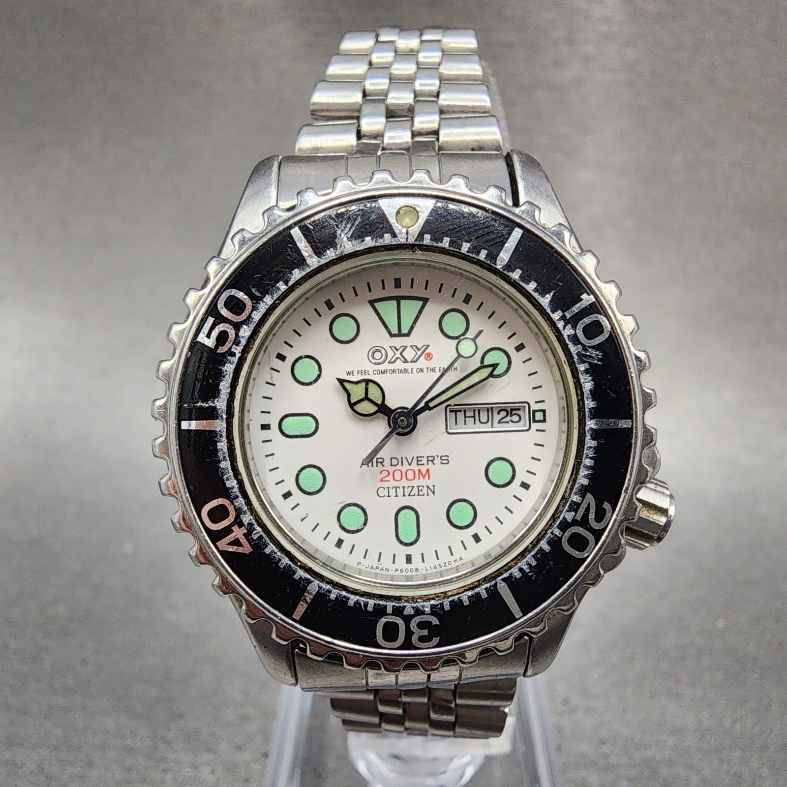 Citizen Oxy Dive Watch Women 32mm White Dial Silver Tone Daydate Round New batt0