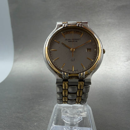 Jean Perret QJ Watch Unisex 33mm Gray Dial Two Daydate Round New Battery5