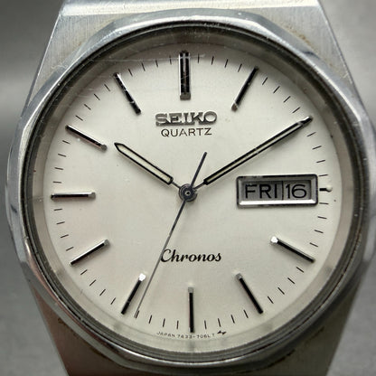 Seiko Chronos Watch Men 34mm Silver Dial Silver Tone Daydate 7433-7040 PARTS2