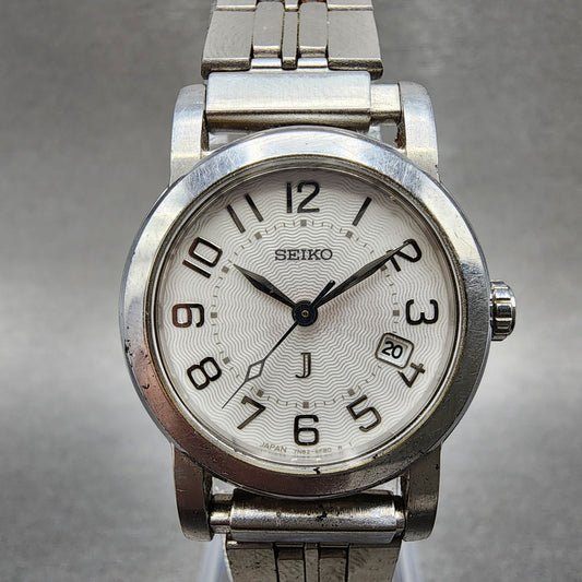 Seiko Watch Women 26mm Silver Dial Silver Tone Date Round 7n826d90 New Battery0