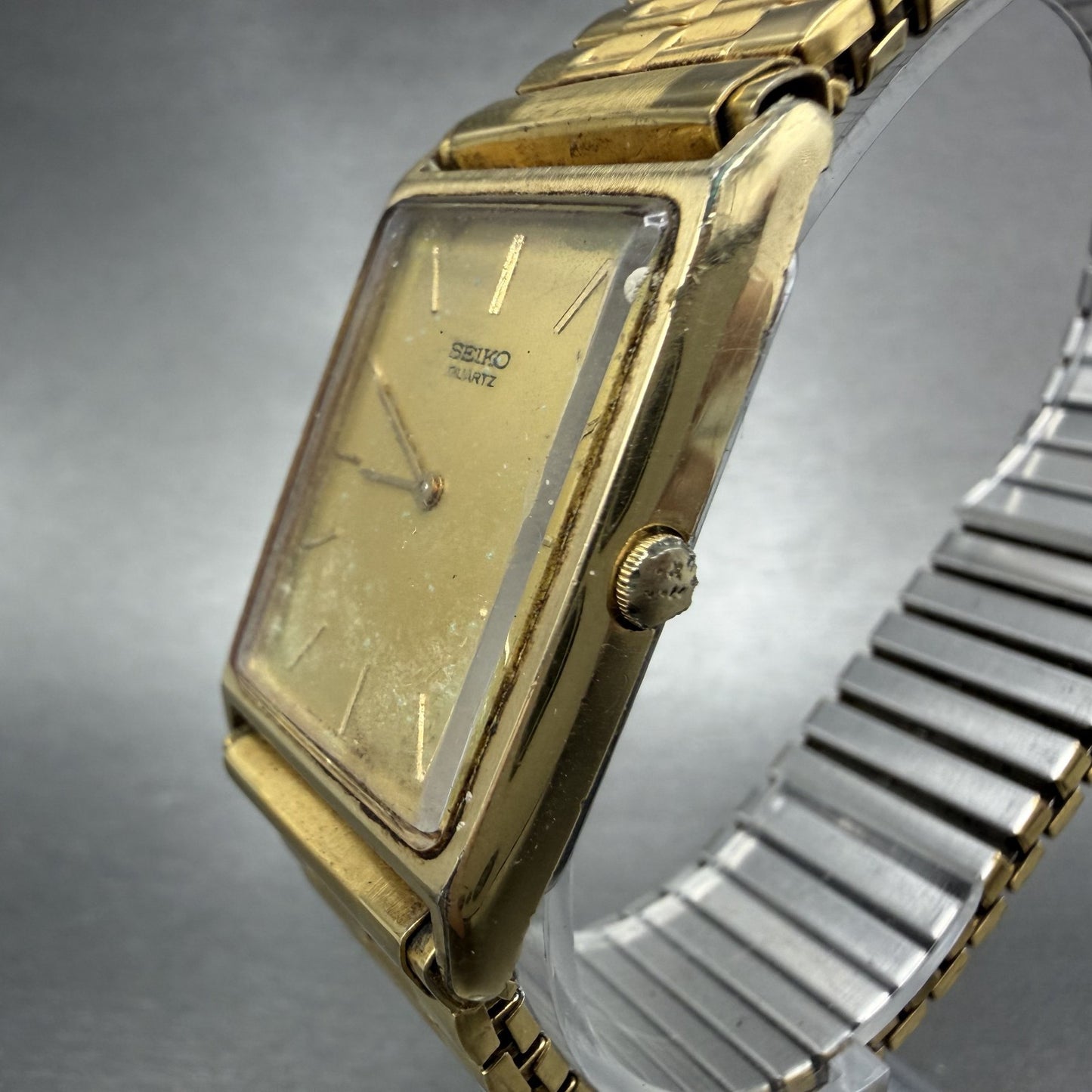Seiko Tank Watch Men 25mm Champagne Dial Gold Tone Rectangle 7430-5560 PARTS3