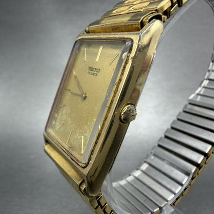 Seiko Tank Watch Men 25mm Champagne Dial Gold Tone Rectangle 7430-5560 PARTS3