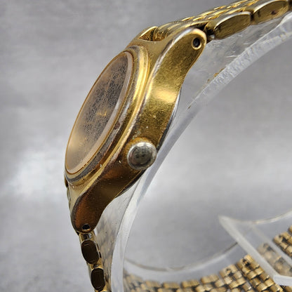 Seiko Watch Women 18mm Black Dial Gold Tone Oval V4015109 New Battery ABC1232