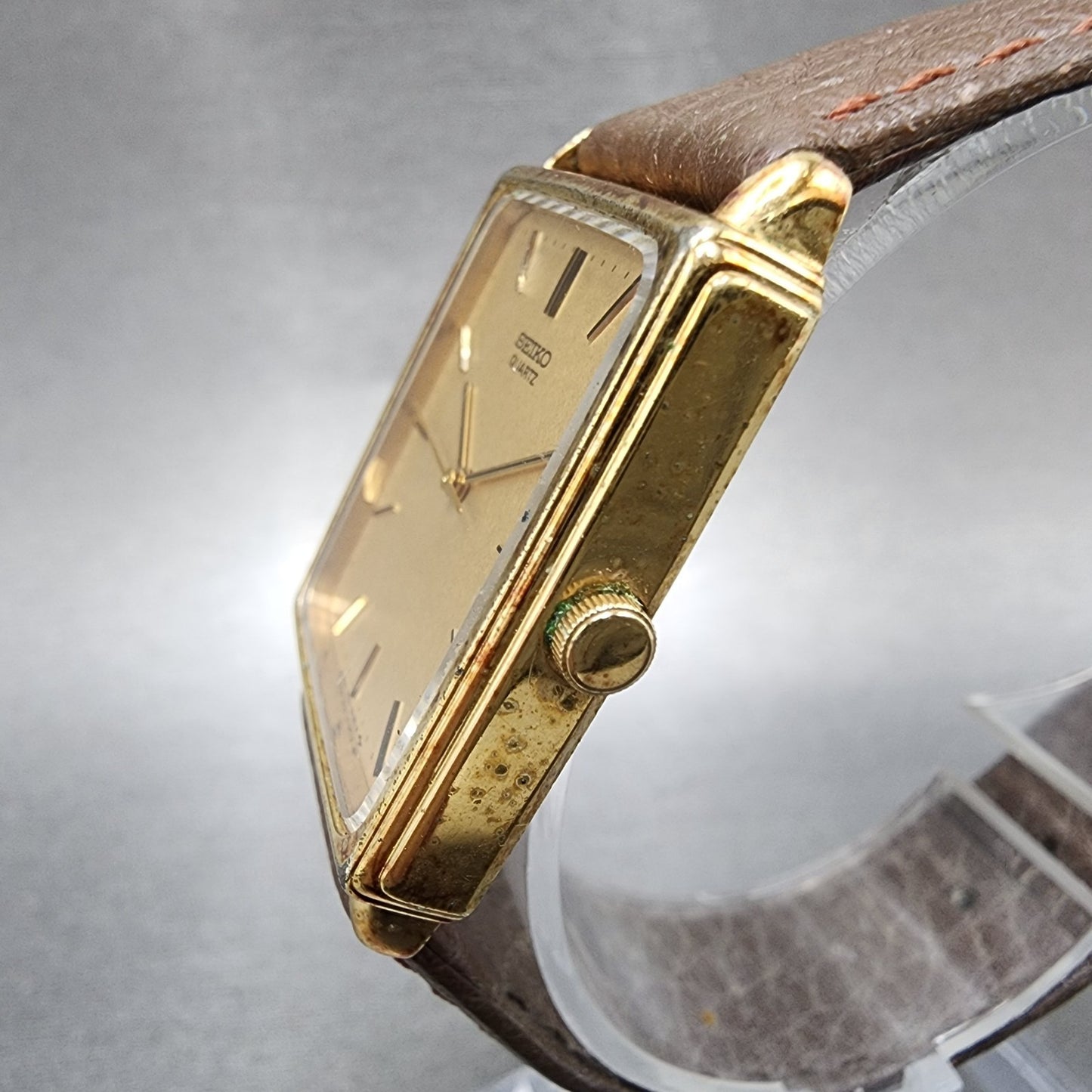 Seiko Tank Watch Men 26mm Gold Dial Gold Plated Rectangle 74315100 New Battery2