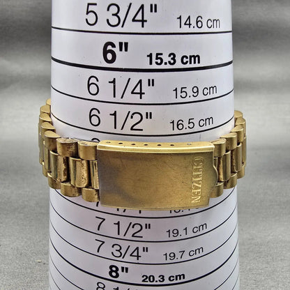 Citizen CQ Watch Men 35mm Black Dial Gold Tone Daydate 6100-S18591 New Battery9