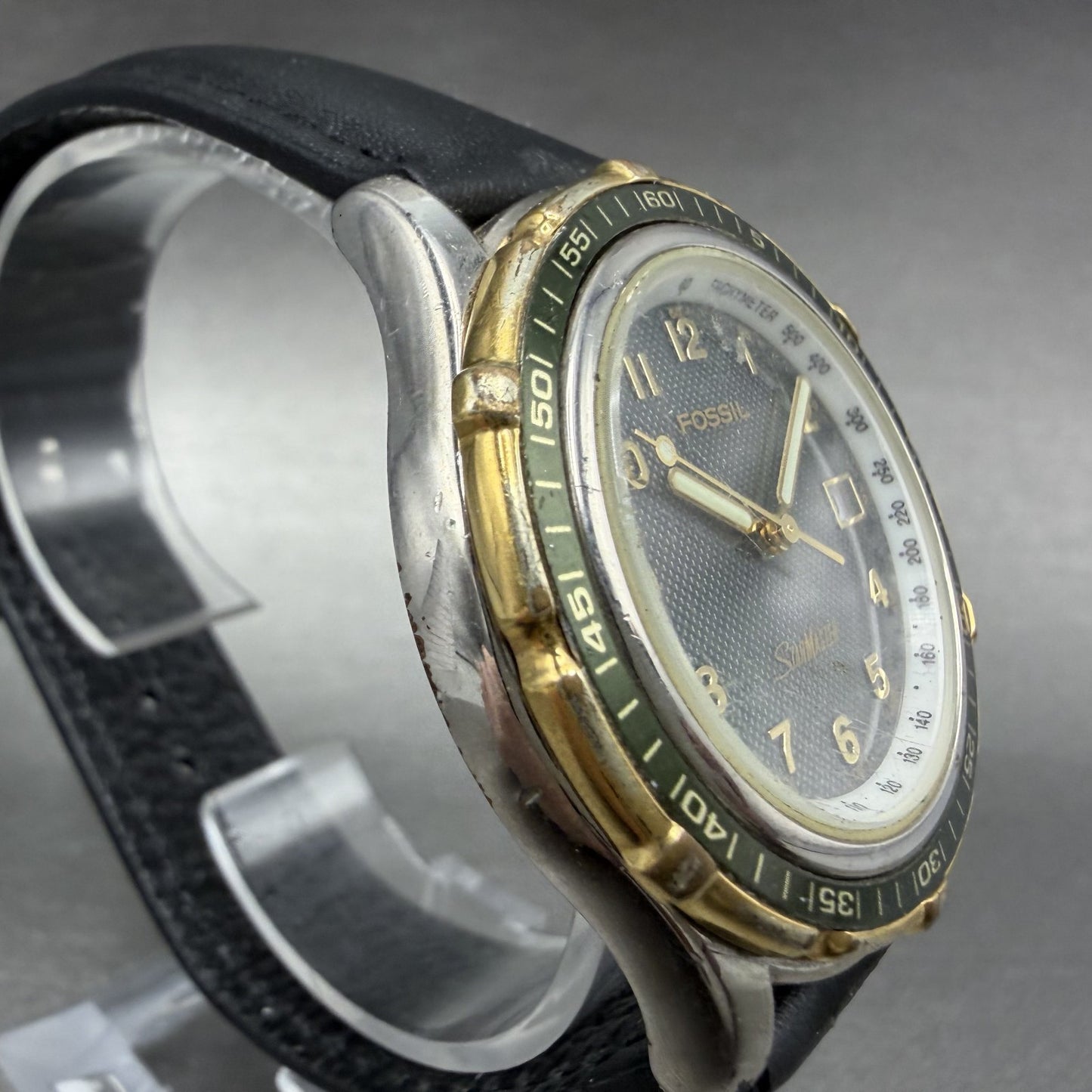 Fossil Star Master Watch Men 39mm Green Dial Silver Tone Date Backlight New Batt3
