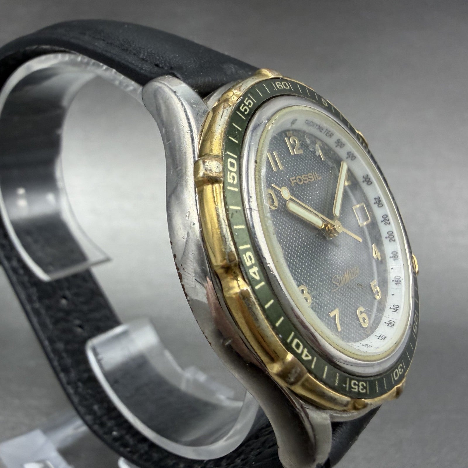 Fossil Star Master Watch Men 39mm Green Dial Silver Tone Date Backlight New Batt3