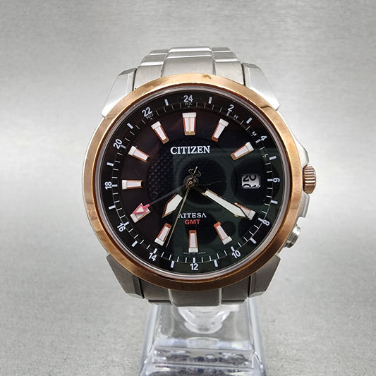Citizen Eco-Drive Attesa GMT Watch Men 40mm Black Dial Titanium Date Round Runs