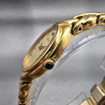 Seiko Watch Women 18mm Champagne Dial Gold Tone Oval 1N00-0BL0 New Battery VTG2