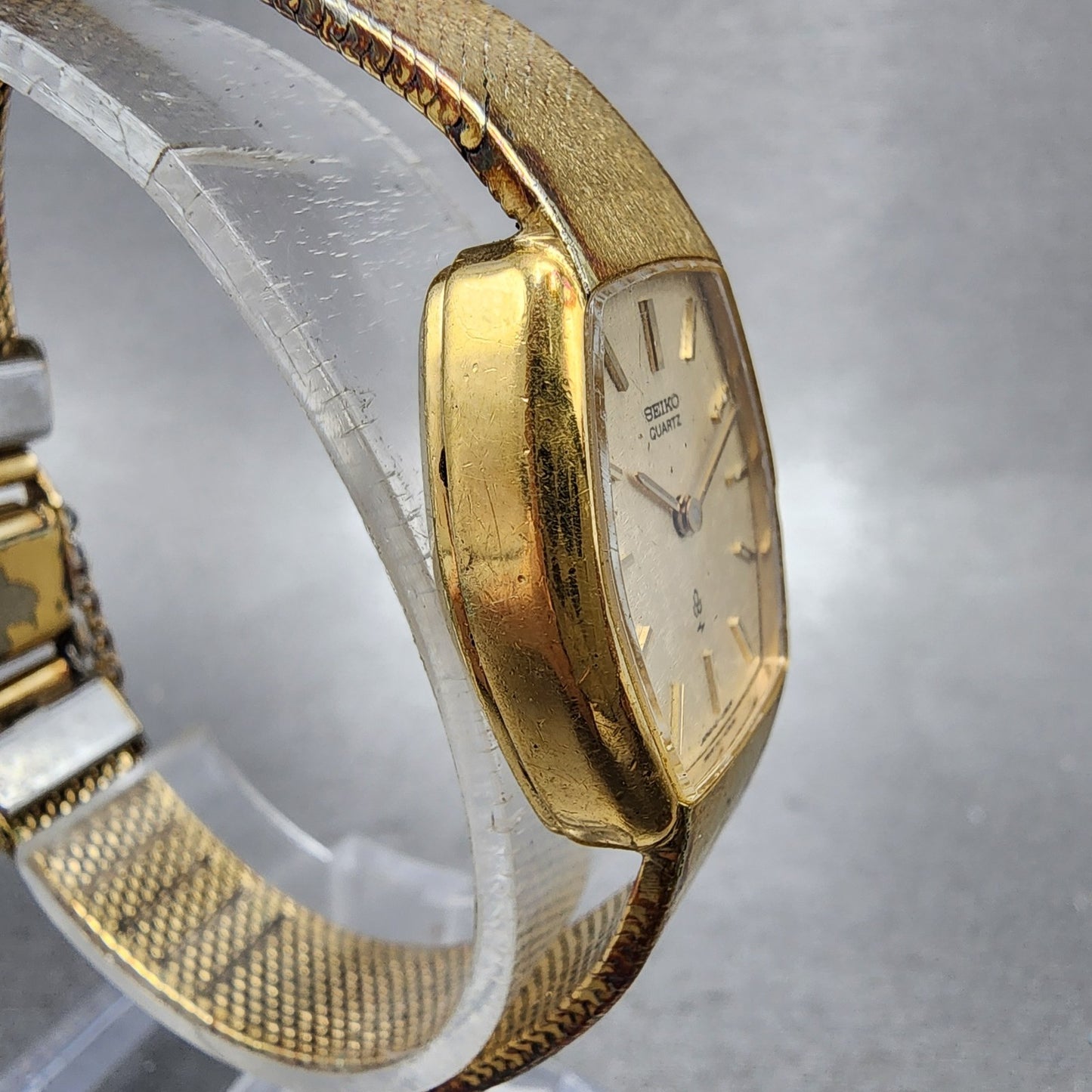 Seiko Watch Women 21mm Champagne Dial Gold Tone Rectangle 433210 New Battery3