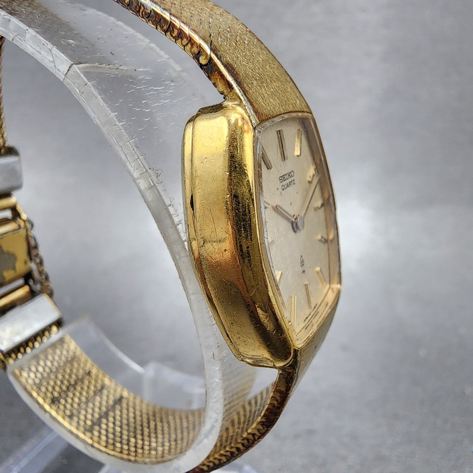Seiko Watch Women 21mm Champagne Dial Gold Tone Rectangle 433210 New Battery3